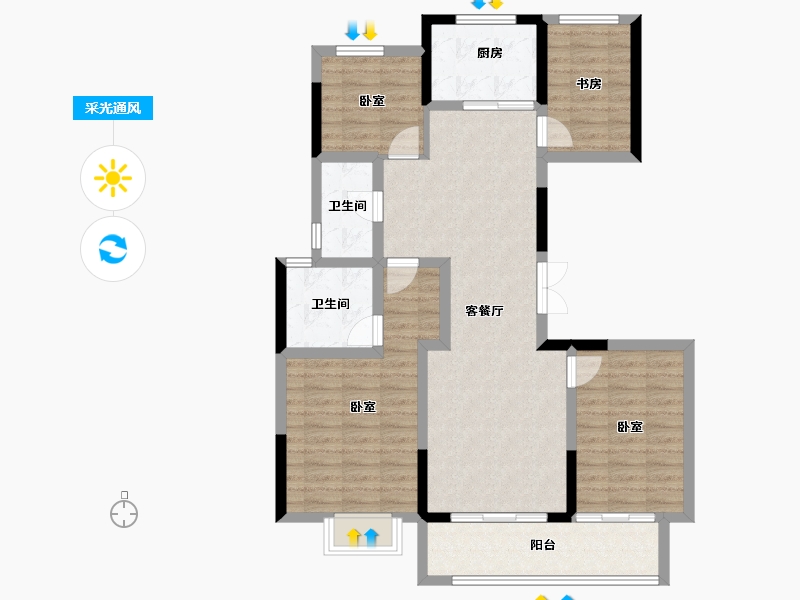 浙江省-杭州市-西房杭语宸鹭院-98.91-户型库-采光通风