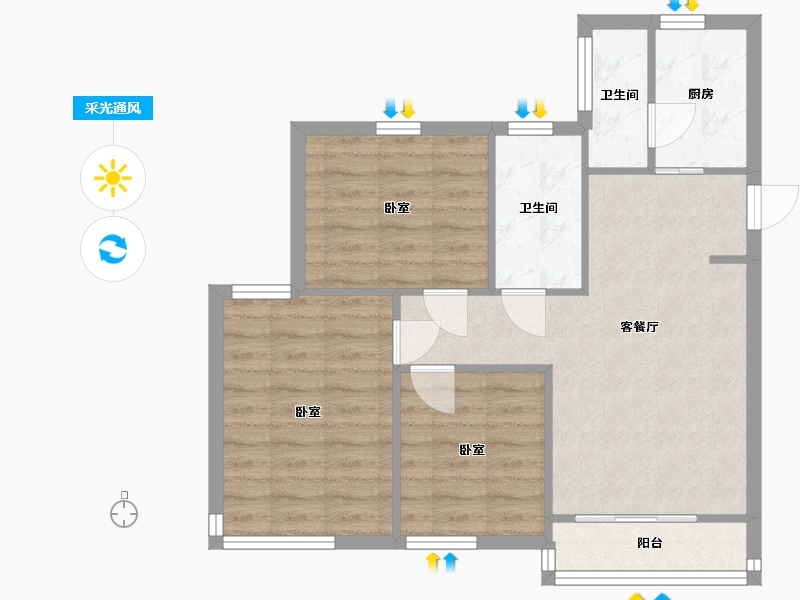 辽宁省-盘锦市-富盈·海滨新城-66.89-户型库-采光通风