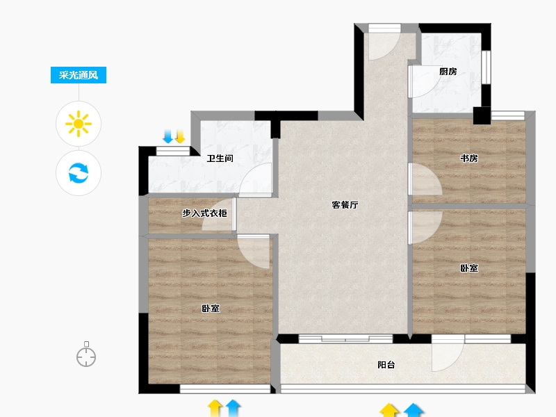 浙江省-宁波市-东方君悦-73.88-户型库-采光通风