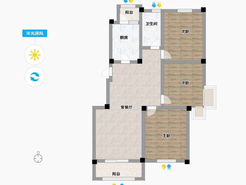 江苏省-扬州市-邗建·和瑞苑-84.00-户型库-采光通风