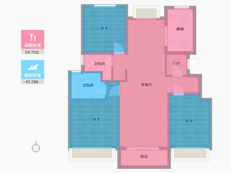 浙江省-杭州市-万科劝学里-89.53-户型库-动静分区