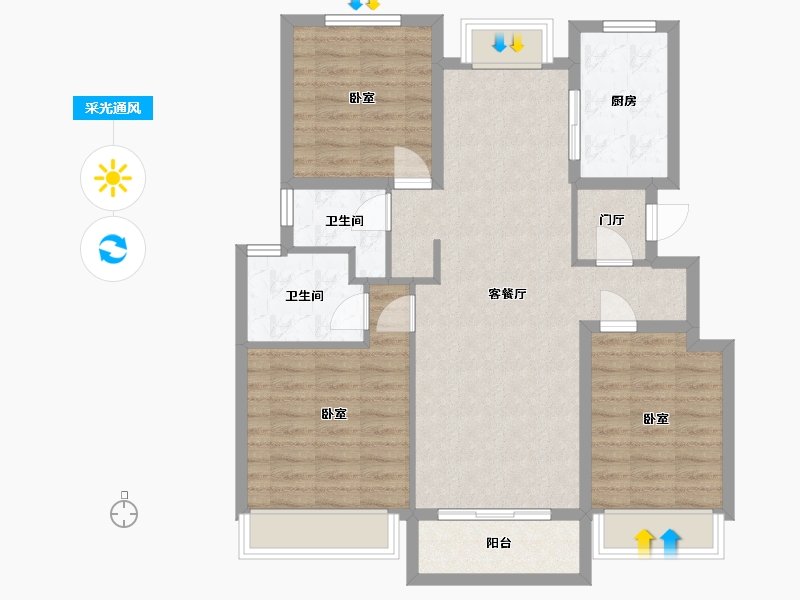 浙江省-杭州市-万科劝学里-89.53-户型库-采光通风