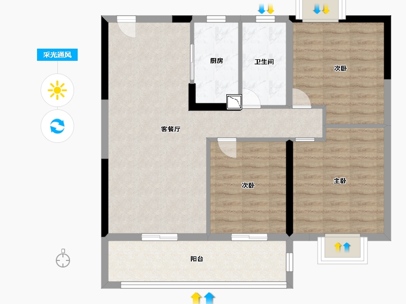 江苏省-南通市-碧桂园公园星荟-80.00-户型库-采光通风