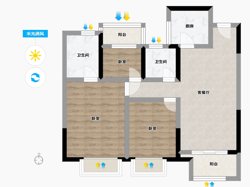 浙江省-宁波市-首开龙湖·春江郦城-67.67-户型库-采光通风