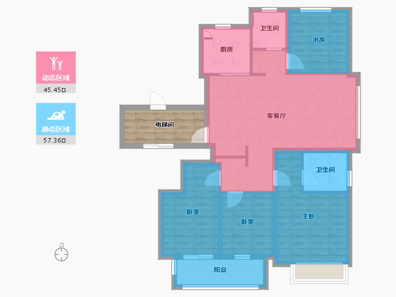 浙江省-宁波市-万科翰林甲第-98.40-户型库-动静分区