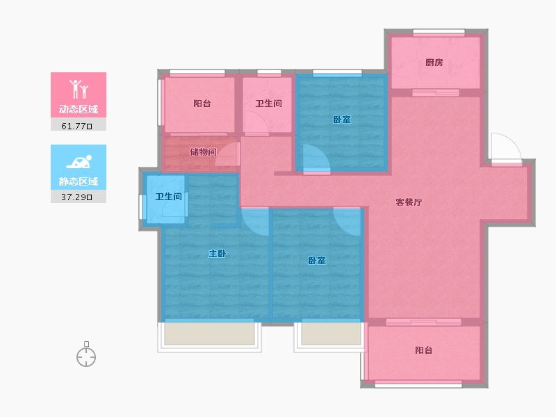 安徽省-阜阳市-合肥孔雀城-88.07-户型库-动静分区