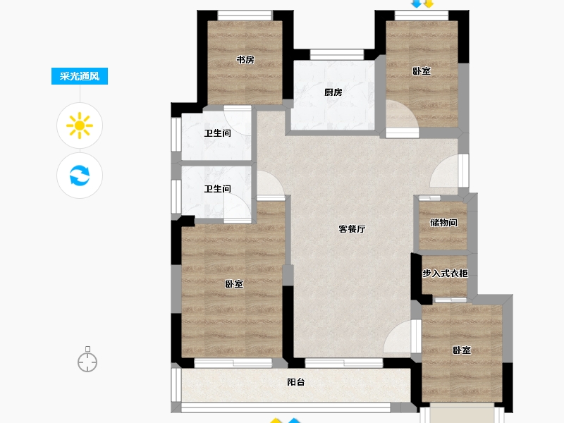 浙江省-宁波市-金隅大成郡二期-53.76-户型库-采光通风