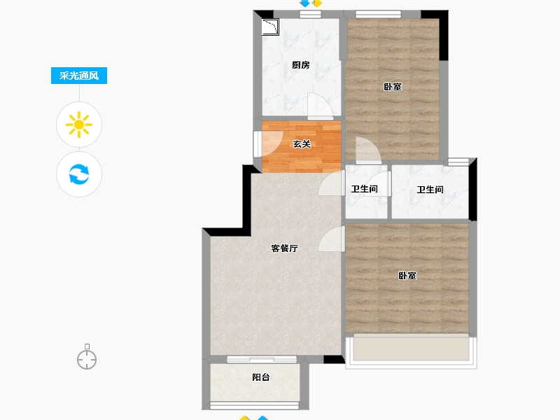 浙江省-嘉兴市-柳岸晓风-66.06-户型库-采光通风