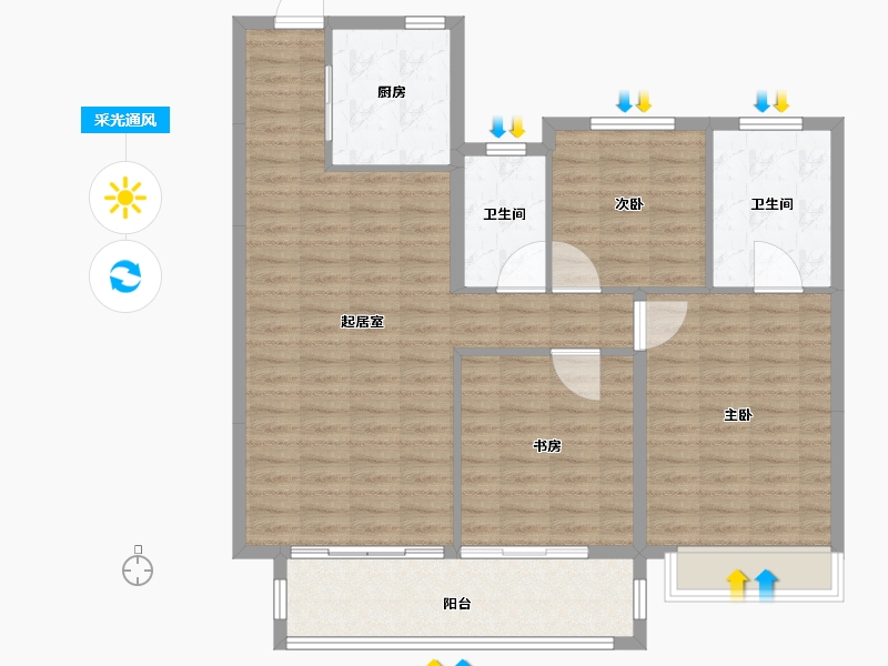 江苏省-徐州市-益兴·康馨名樾-105.00-户型库-采光通风