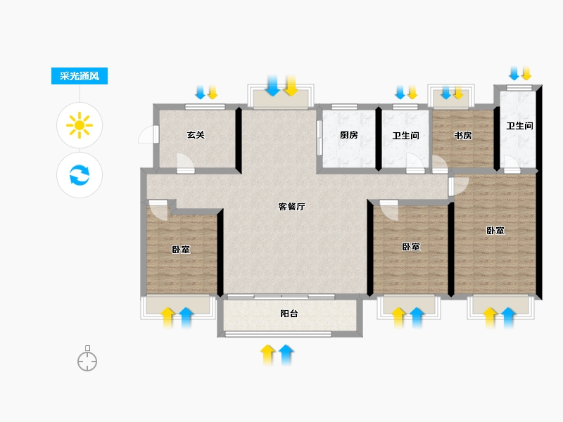 江苏省-扬州市-美的禹洲国宾府-128.01-户型库-采光通风