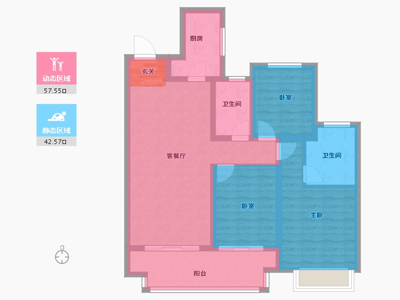 江苏省-苏州市-苏州湾天铂-88.96-户型库-动静分区