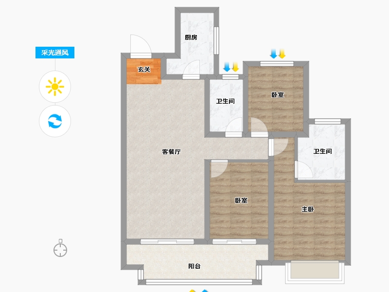 江苏省-苏州市-苏州湾天铂-88.96-户型库-采光通风