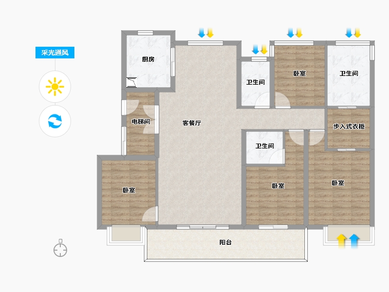 浙江省-宁波市-万象华府二期-131.99-户型库-采光通风