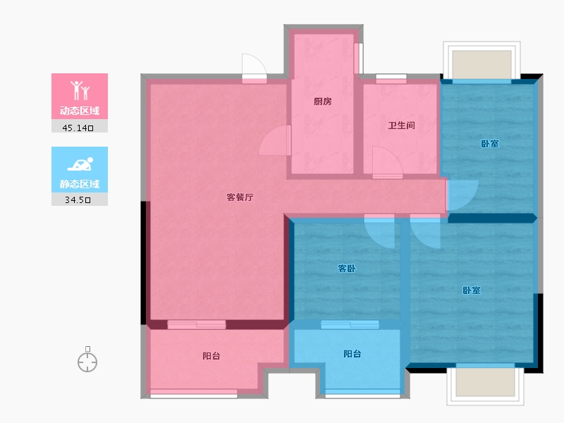 江苏省-扬州市-宏云东悦府-70.01-户型库-动静分区