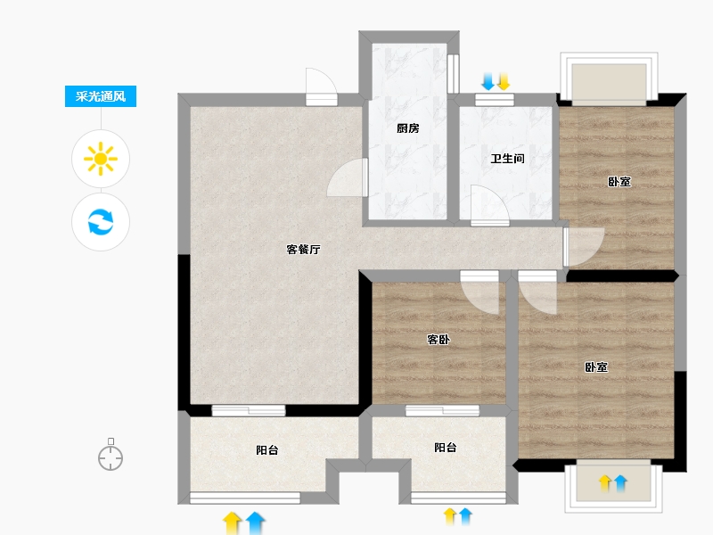 江苏省-扬州市-宏云东悦府-70.01-户型库-采光通风