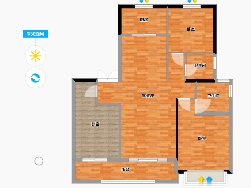 江苏省-扬州市-时润蓝湾-105.00-户型库-采光通风