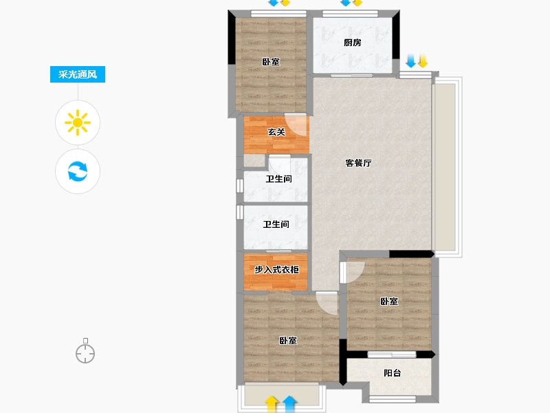 浙江省-湖州市-融创飞洲·太湖印Ⅱ-82.70-户型库-采光通风