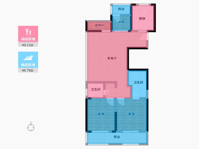 浙江省-宁波市-雅戈尔新湖景花苑-84.00-户型库-动静分区