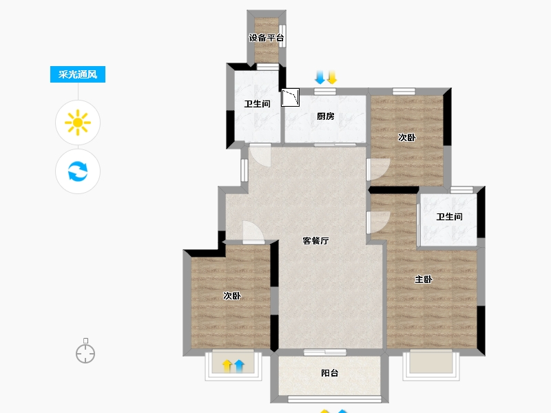 江苏省-南通市-濠悦府-77.00-户型库-采光通风