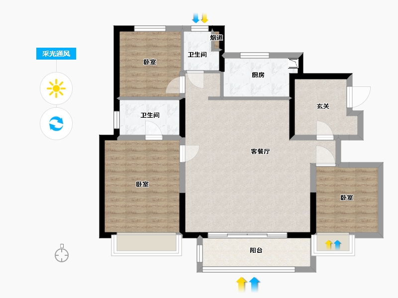 宁夏回族自治区-银川市-万科翡翠公园-96.81-户型库-采光通风