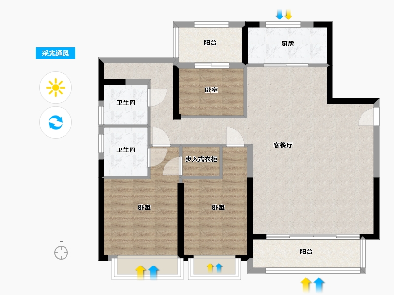 浙江省-宁波市-雅戈尔新湖景花苑-102.99-户型库-采光通风