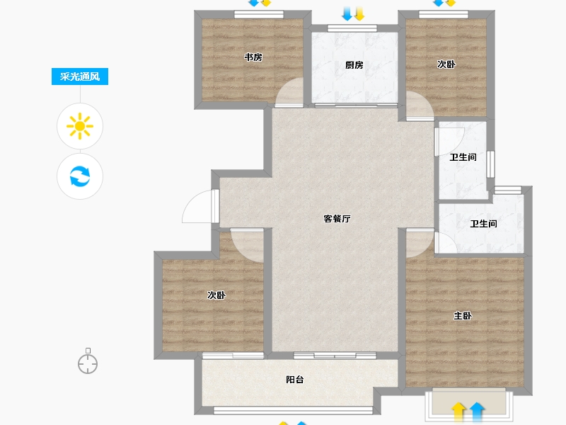 江苏省-徐州市-中海·淮海世家-109.00-户型库-采光通风