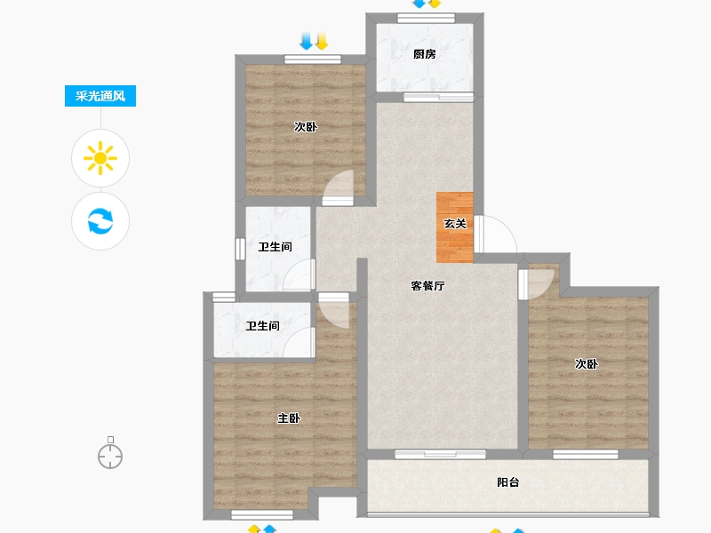 安徽省-滁州市-湖畔花园-89.00-户型库-采光通风