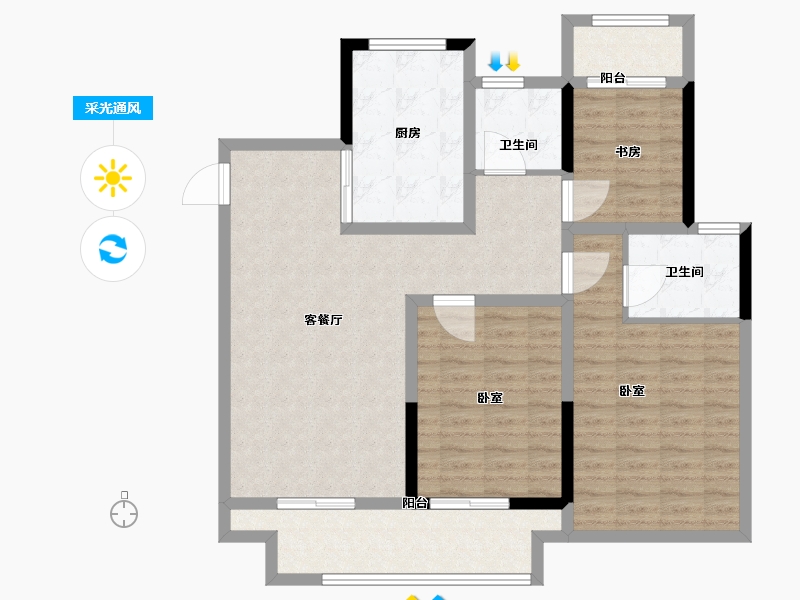 江苏省-扬州市-宏云东悦府-104.01-户型库-采光通风