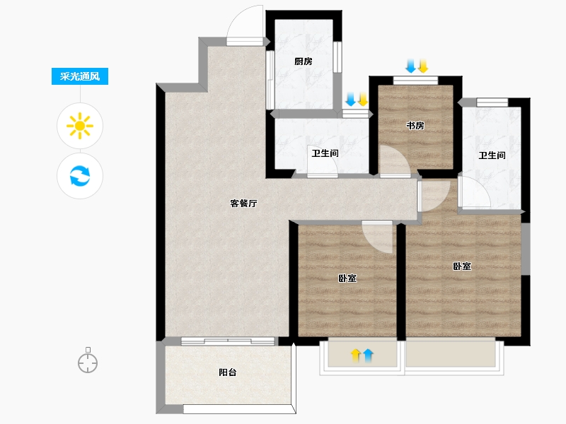 陕西省-宝鸡市-三迪金域高新-78.00-户型库-采光通风