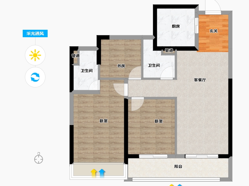 浙江省-杭州市-滨江翠语华庭-82.04-户型库-采光通风