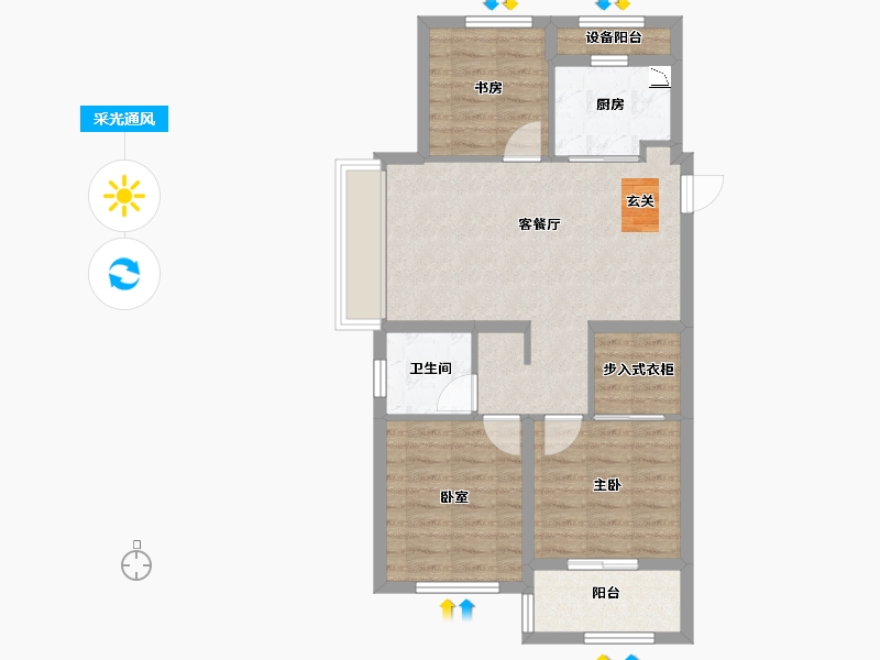 浙江省-宁波市-万科城蓝色东方-70.99-户型库-采光通风