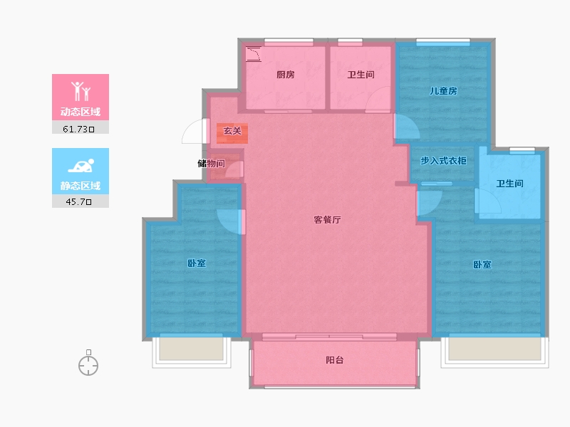 浙江省-宁波市-万科翰林甲第-97.55-户型库-动静分区