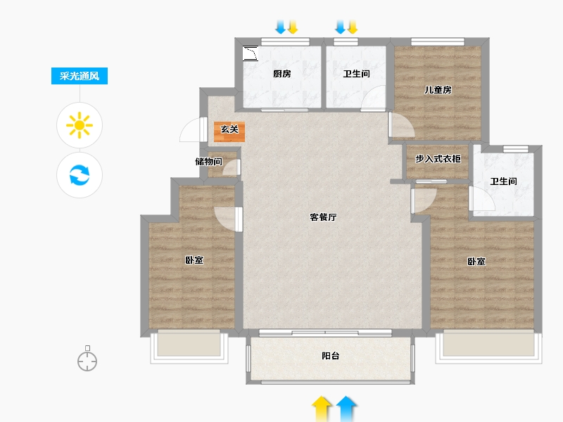 浙江省-宁波市-万科翰林甲第-97.55-户型库-采光通风