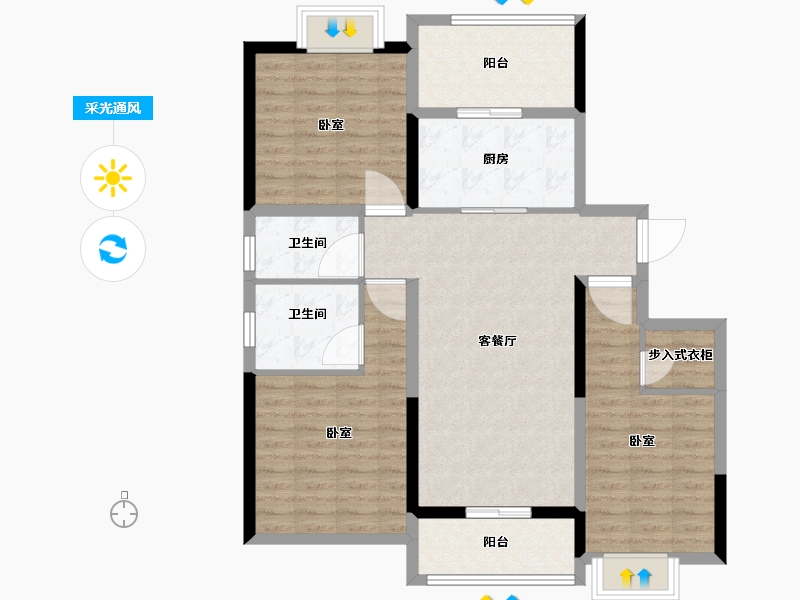 江苏省-扬州市-宏云东悦府-99.63-户型库-采光通风