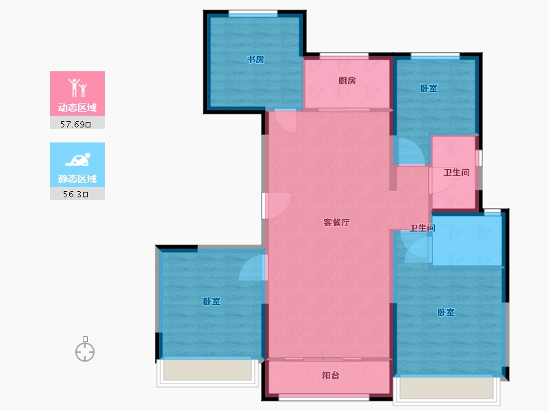 宁夏回族自治区-银川市-金域蓝湾·耀徕-103.00-户型库-动静分区