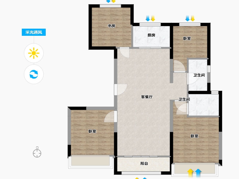 宁夏回族自治区-银川市-金域蓝湾·耀徕-103.00-户型库-采光通风