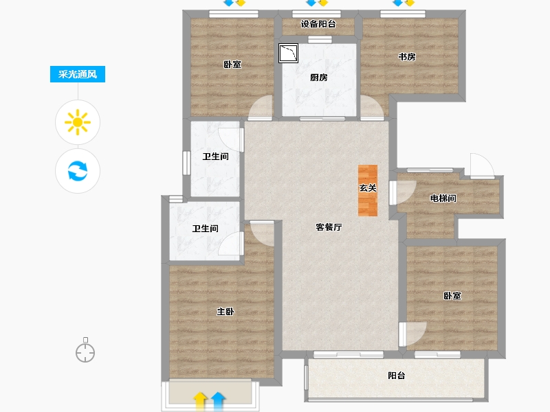 浙江省-宁波市-万科城蓝色东方-104.91-户型库-采光通风