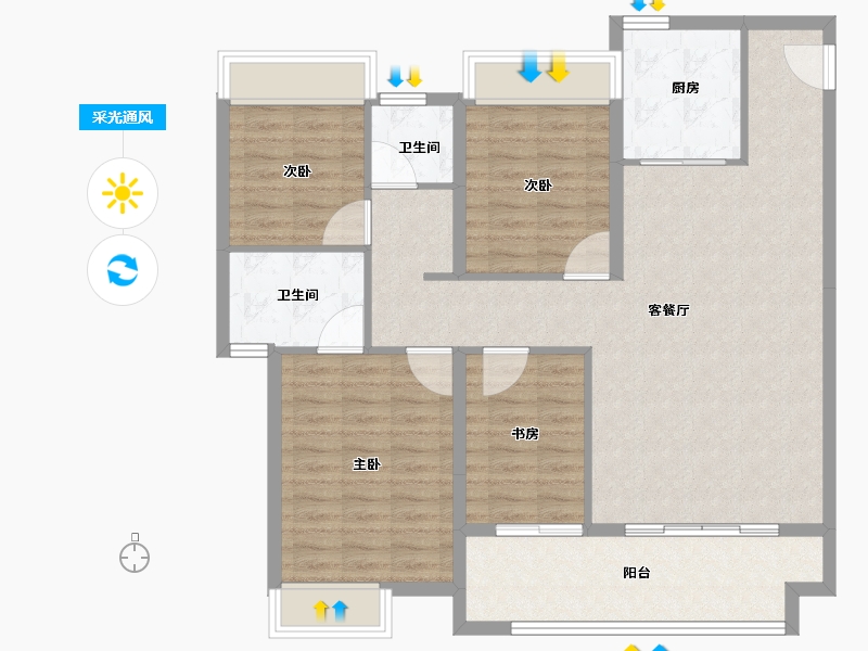 江苏省-徐州市-益兴·康馨名樾-111.00-户型库-采光通风