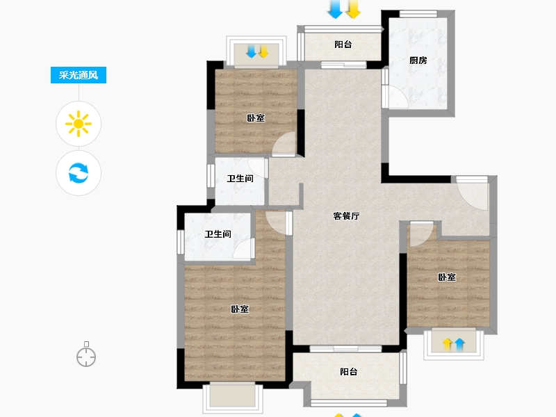 安徽省-淮南市-北京城房北大学府-88.26-户型库-采光通风