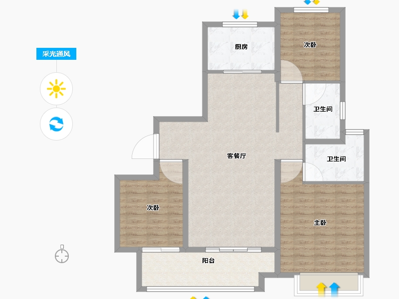 江苏省-徐州市-中海·淮海世家-99.00-户型库-采光通风