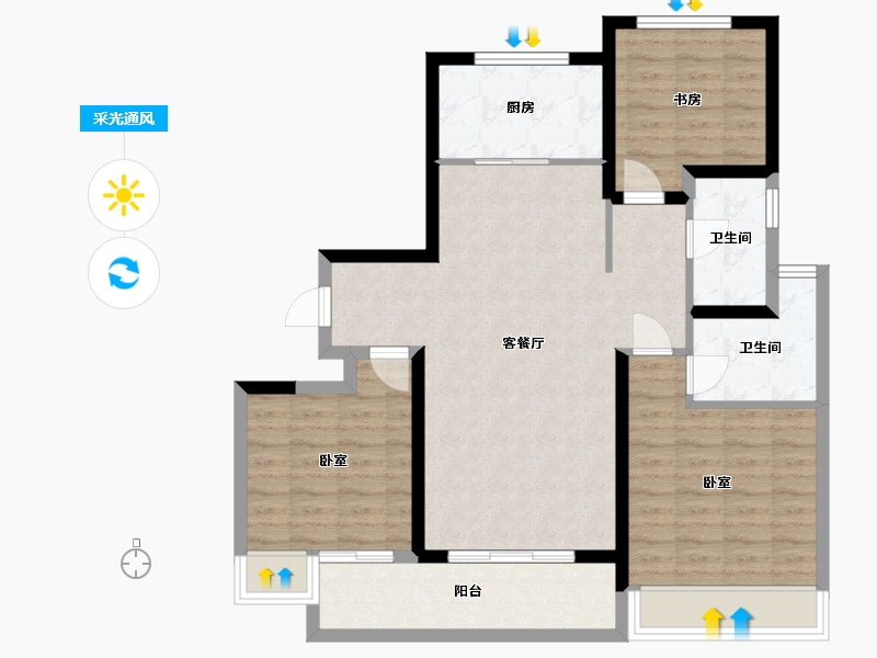 江苏省-扬州市-美的禹洲国宾府-94.01-户型库-采光通风