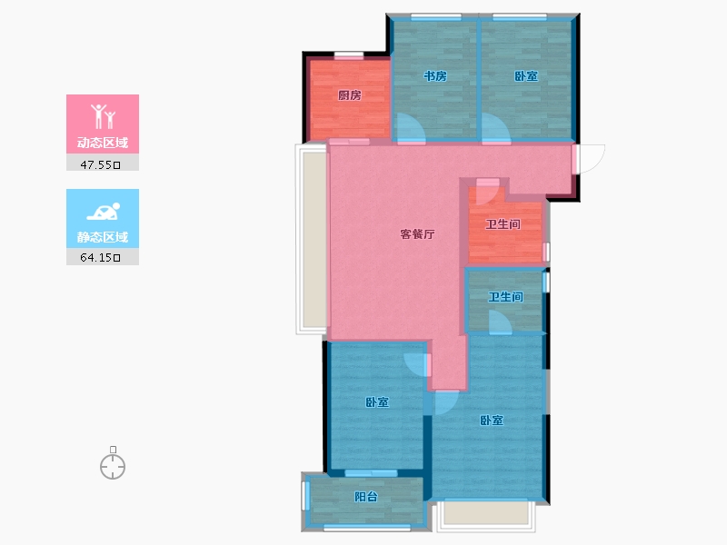 浙江省-杭州市-滨江东原拥翠府-99.99-户型库-动静分区