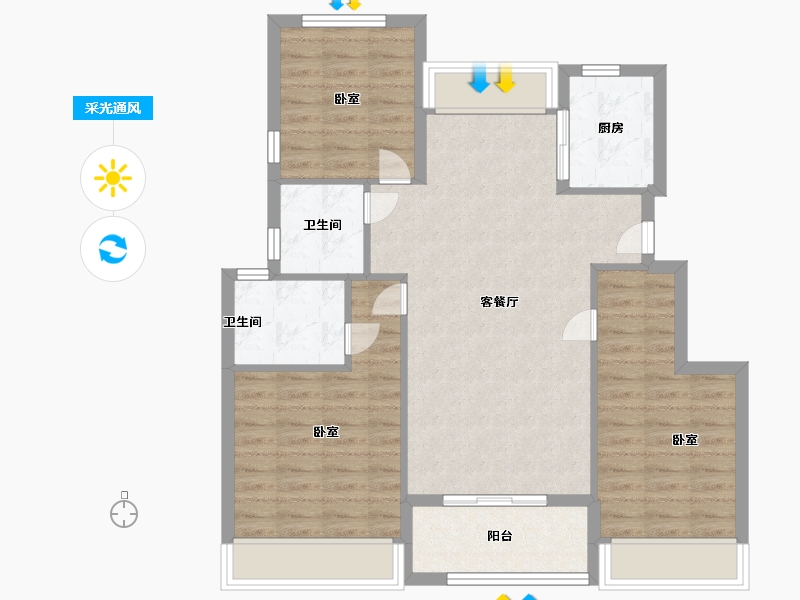 浙江省-温州市-华鸿阳光城翡丽公园-86.00-户型库-采光通风