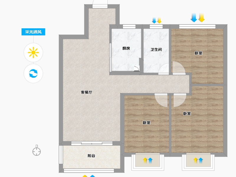 安徽省-淮南市-新滨湖孔雀城-74.00-户型库-采光通风