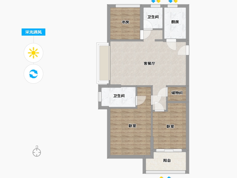 浙江省-杭州市-德信海德公园-70.37-户型库-采光通风