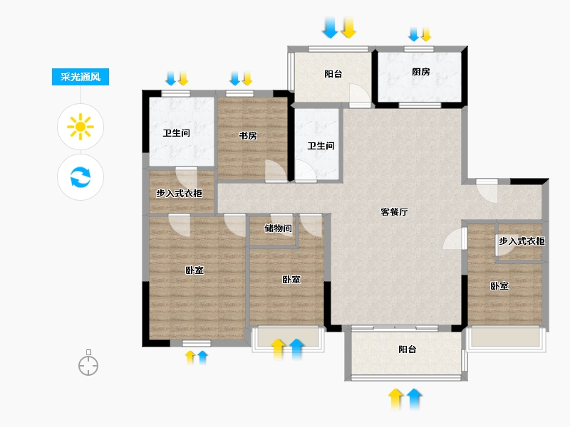 浙江省-嘉兴市-万科翡翠天御府-144.00-户型库-采光通风