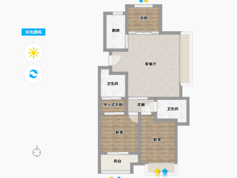 浙江省-宁波市-华景川万悦府-76.00-户型库-采光通风