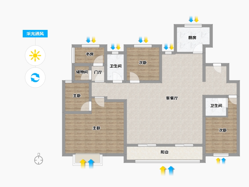 江苏省-扬州市-中海世玺-136.00-户型库-采光通风