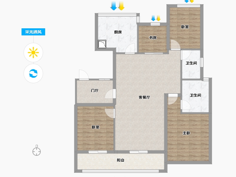 浙江省-宁波市-雅戈尔新长岛-107.47-户型库-采光通风