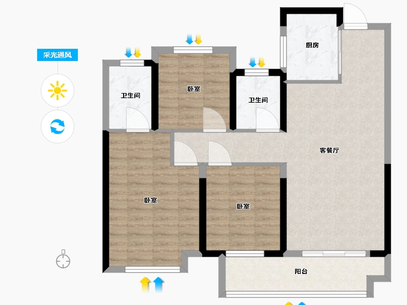 浙江省-温州市-中梁柏悦湾-86.00-户型库-采光通风